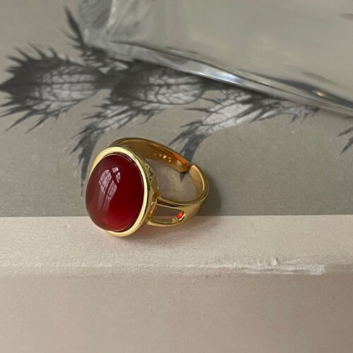 Fan Zhiqiao French style 925 sterling silver red agate ring minimalist fashion female design ins internet celebrity ring
