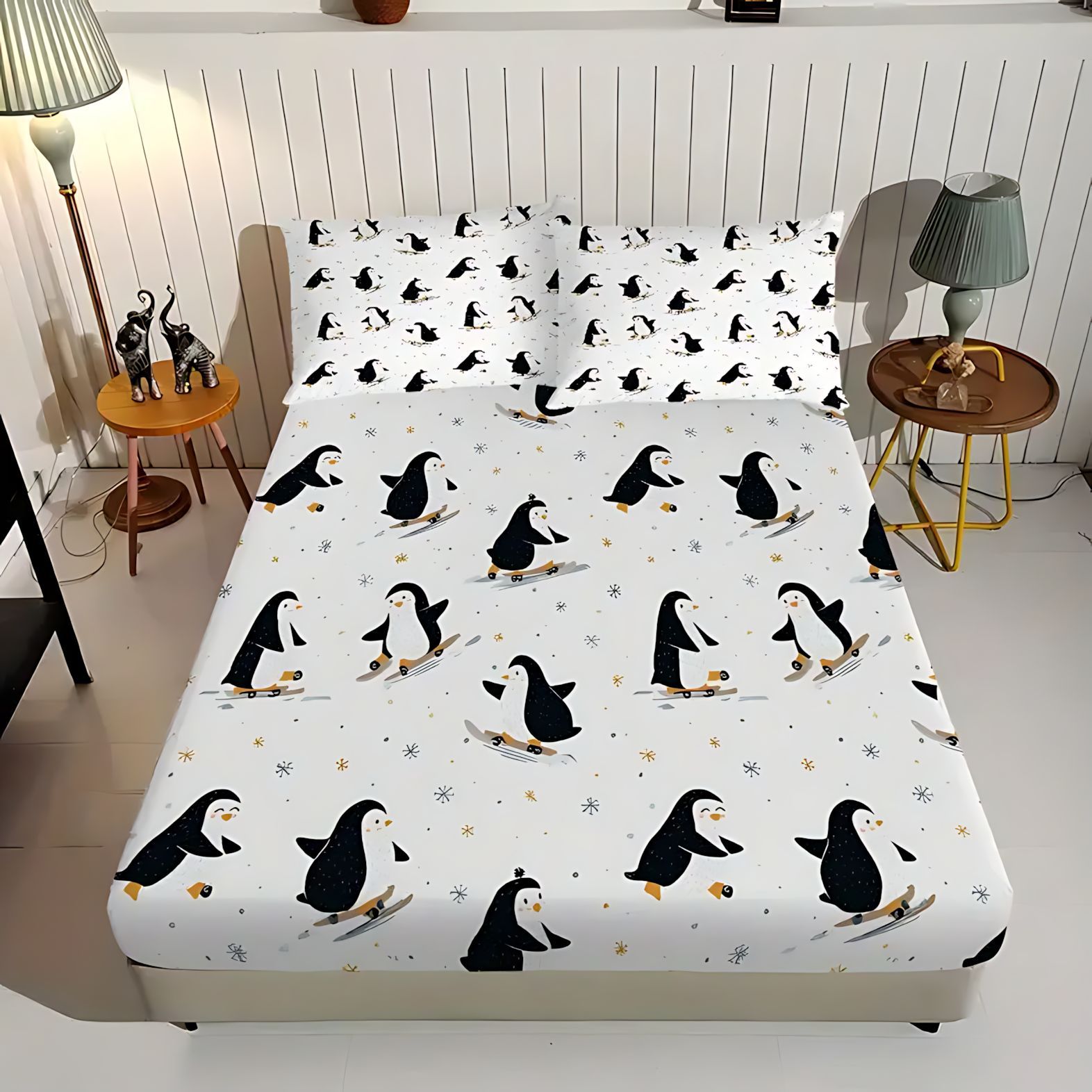 TEMU / JIT adorable pingüino impresión digital de alta definición conjunto de cama de cama de la fuente de los fabricantes a través de la frontera puede fijar