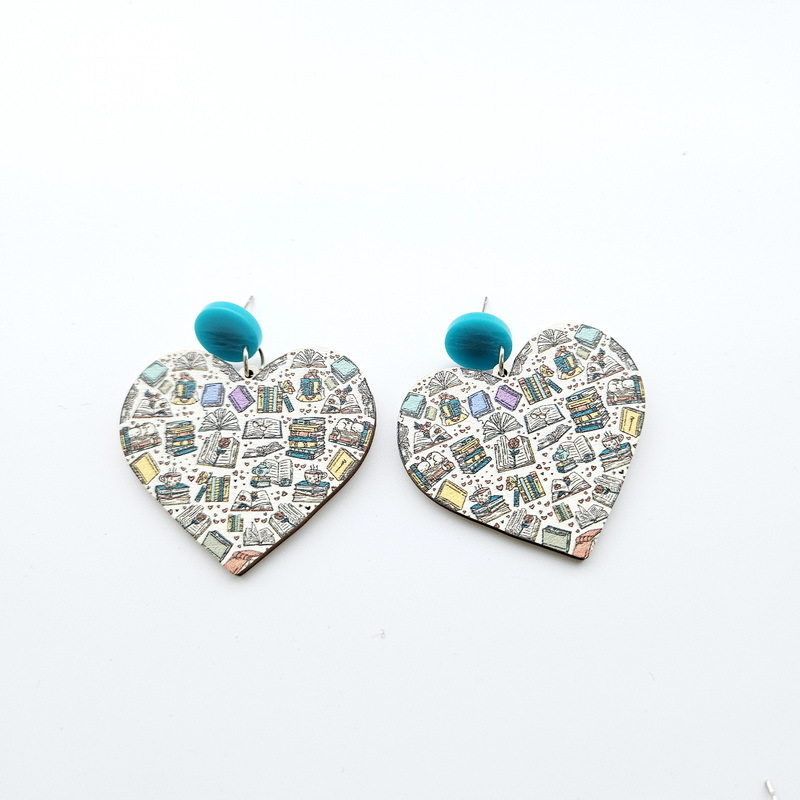 Holiday, Shopping Occasion Retro Preppy Style Letter Heart Shape Wood Women's Drop Earrings