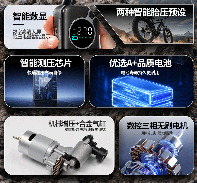 Mountain bike mini air pump, high-pressure intelligent start-stop emergency motorcycle ball inflator, portable small air pump