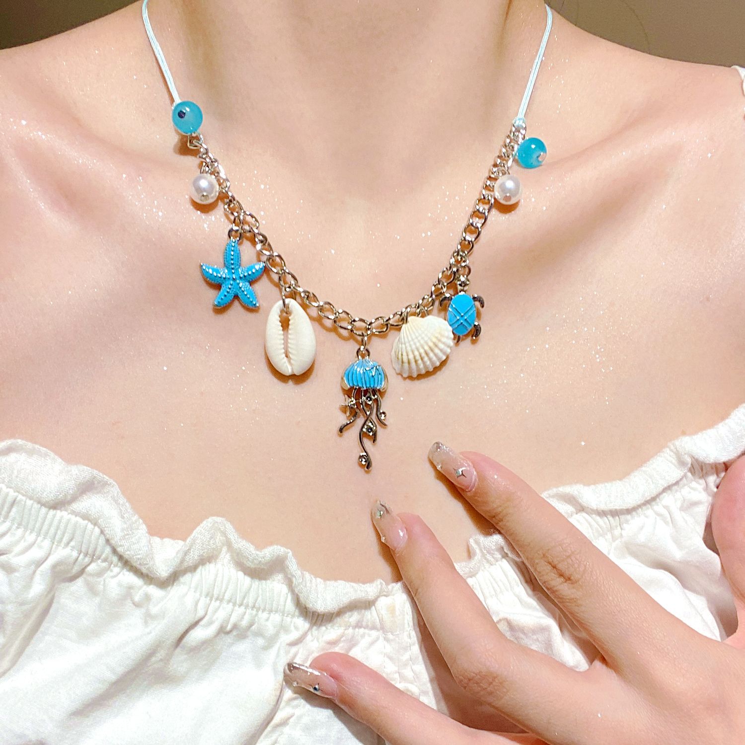 Natural Stone Shell Necklace For Women Beach Collarbone Chain_voghion.com