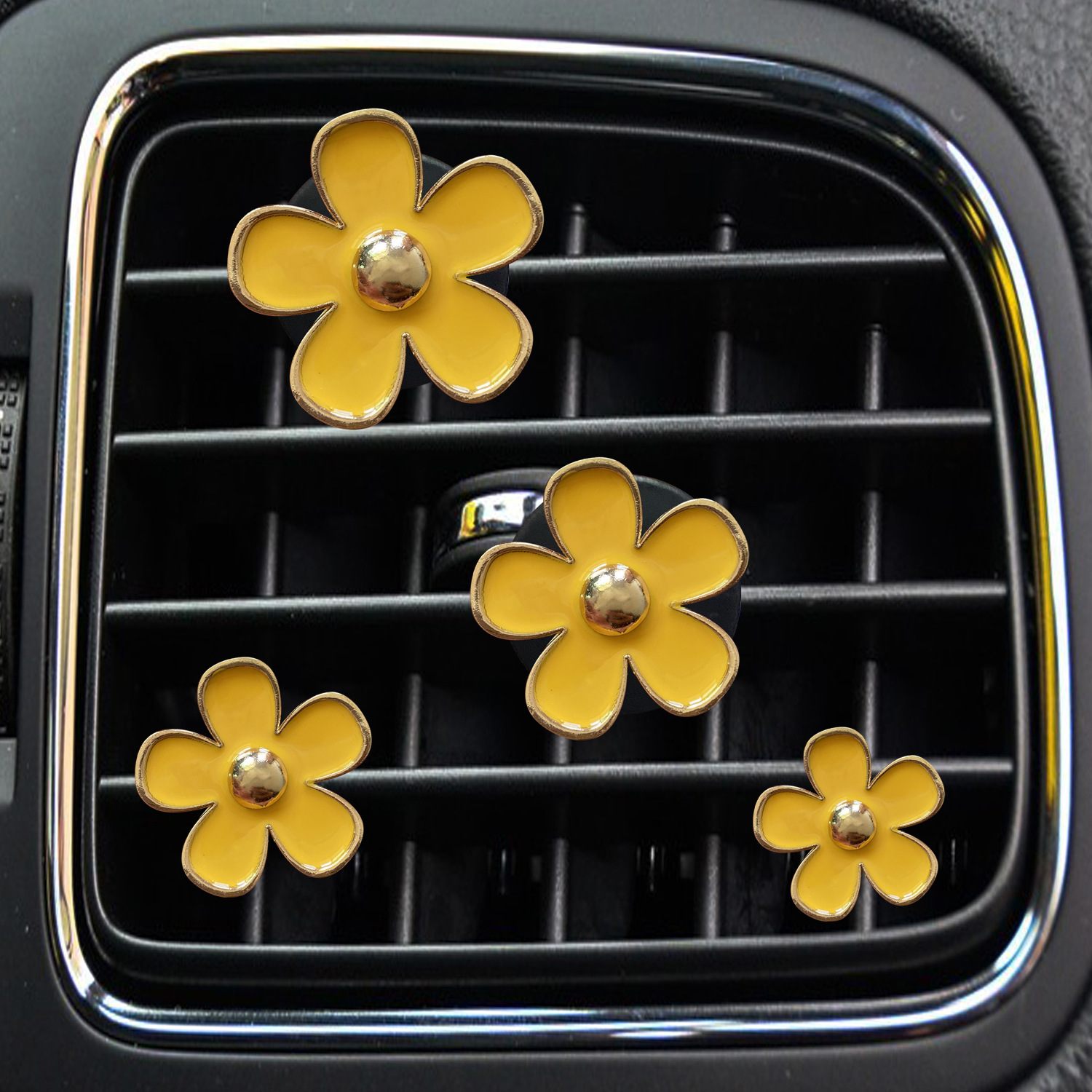 Little Chrysanthemum Car Perfume Joyas Aleación Little Daisy Flor de cinco pétalos Salida de aire del coche Perfume Decoración Clip