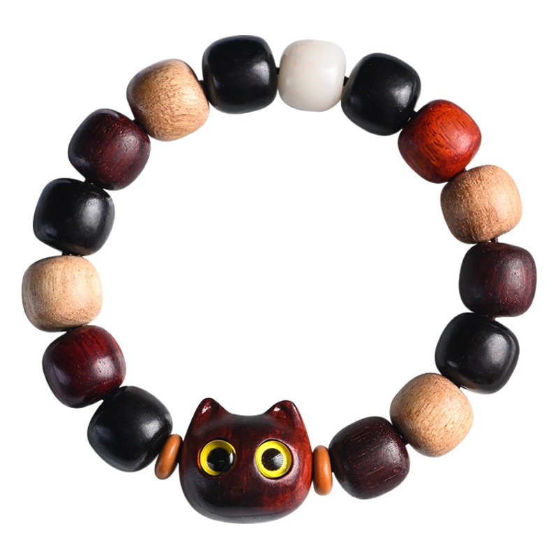 Sándalo tallado pequeña cabeza de gato multi-tesoro cuentas Rosewood cuentas multi-tesoro pulsera sándalo cuentas viejas cuentas de Buda pulsera hombres y mujeres