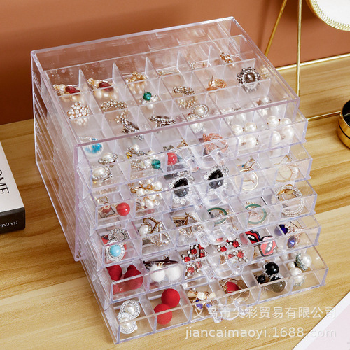 Cross-border new product transparent jewelry storage box ins style large capacity household storage box earrings necklace dustproof drawer