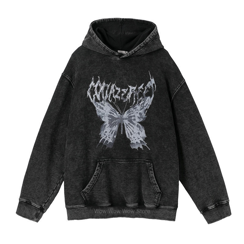 American Retro Washed Sweatshirt for Men and Women Hip-Hop Butterfly Skull Dark Print Hoodie Hoodie Distressed American Retro Washed Sweatshirt for Men and Women Hip-Hop Butterfly Skull Dark Print Hoodie Hoodie Distressed