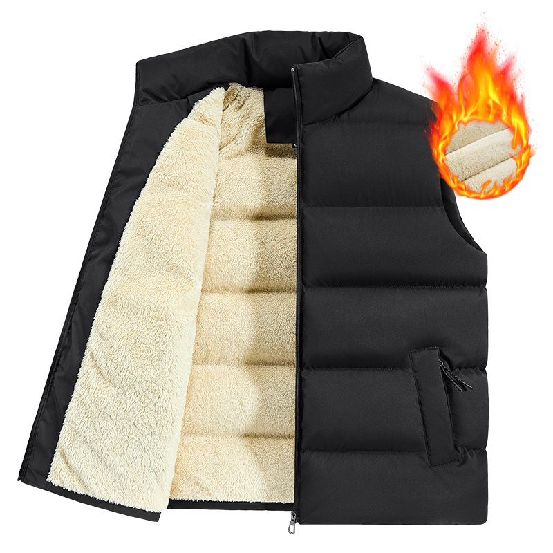 Cross-border Lamb Fleece Vest Men's Autumn and Winter fleece-lined Thickened Waistcoat Jacket Warm Heating plus size Vest