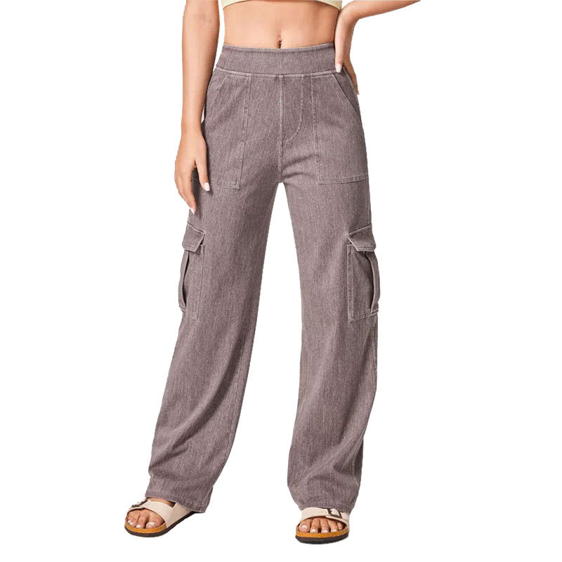 Europa y los Estados Unidos transfronterizos nuevos pantalones denim de color grande para mujeres para aumentar el peso de los bolsillos de los pantalones de trabajo deportivos casuales