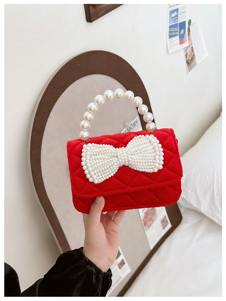 Bolsa de Año Nuevo, bolsas de Año Nuevo rojas de chicas, bolsas de accesorios de mano de perlas princesas