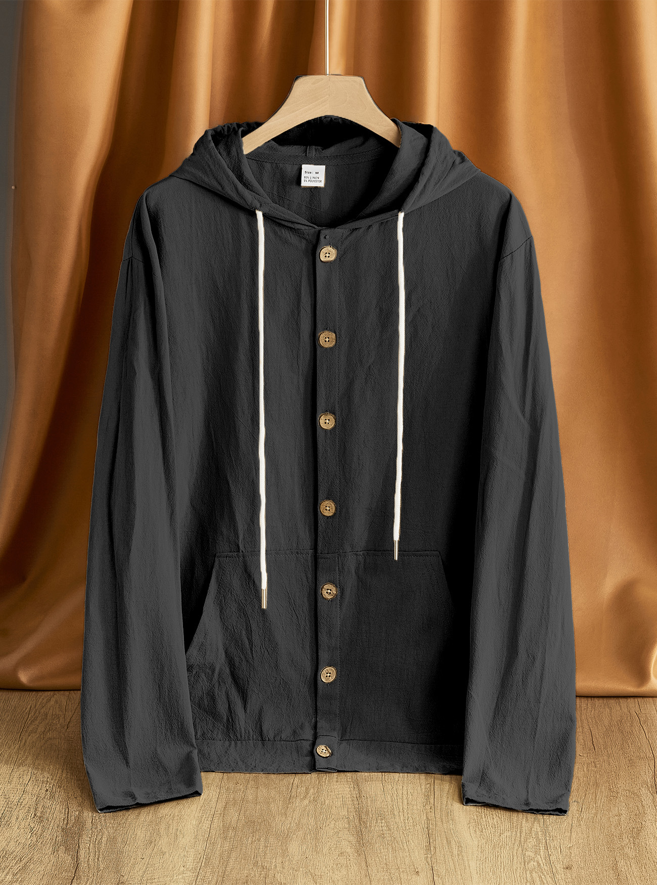 Transfronterizo Amazon Europa y América primavera y otoño camisa de botón hombre algodón y lino casual simple chaqueta de manga larga encapuchada de playa