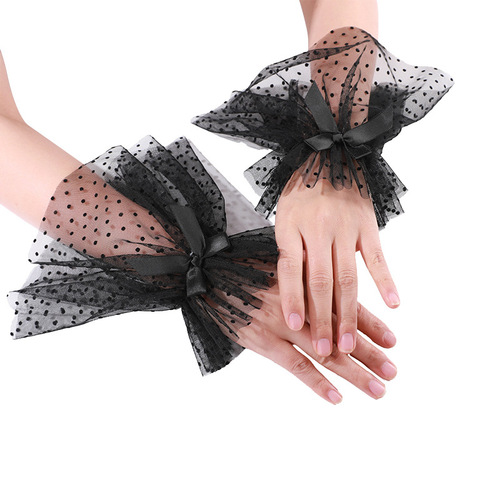 Summer mesh breathable bow sleeve cover black small polka dot sexy lace sun protection sleeve cover elegant
