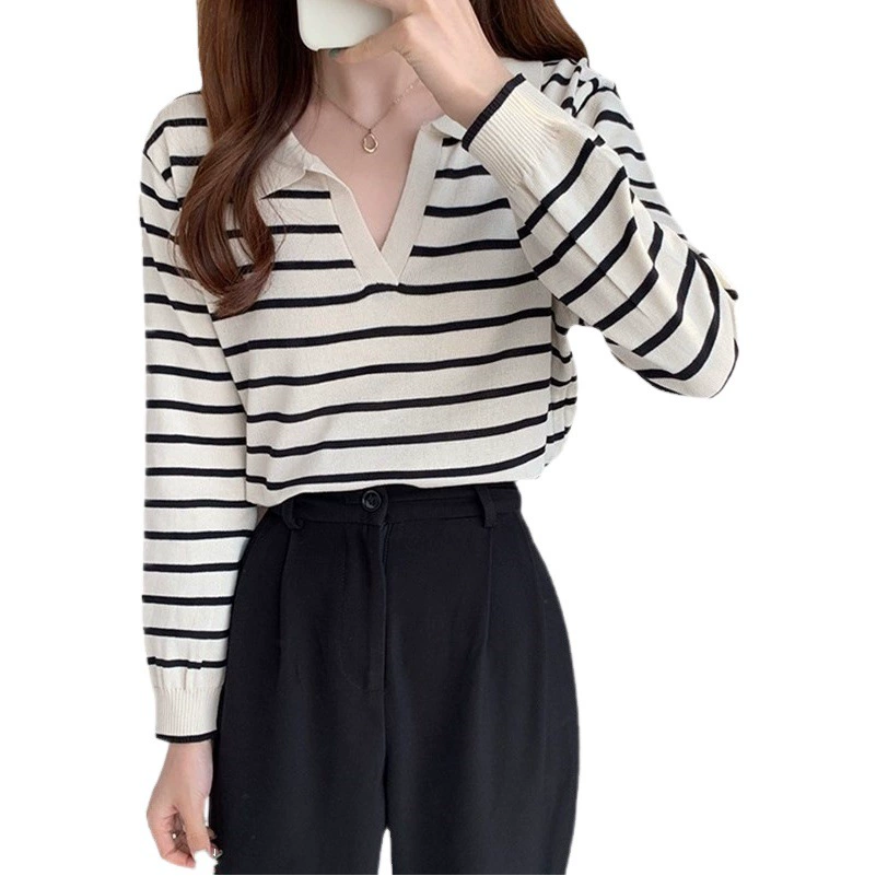 Темпераментный корейский стиль, простой мягкий и восковой облегающий крой с лацканами, осень-зима 2023, новый повседневный универсальный трикотаж с длинными рукавами