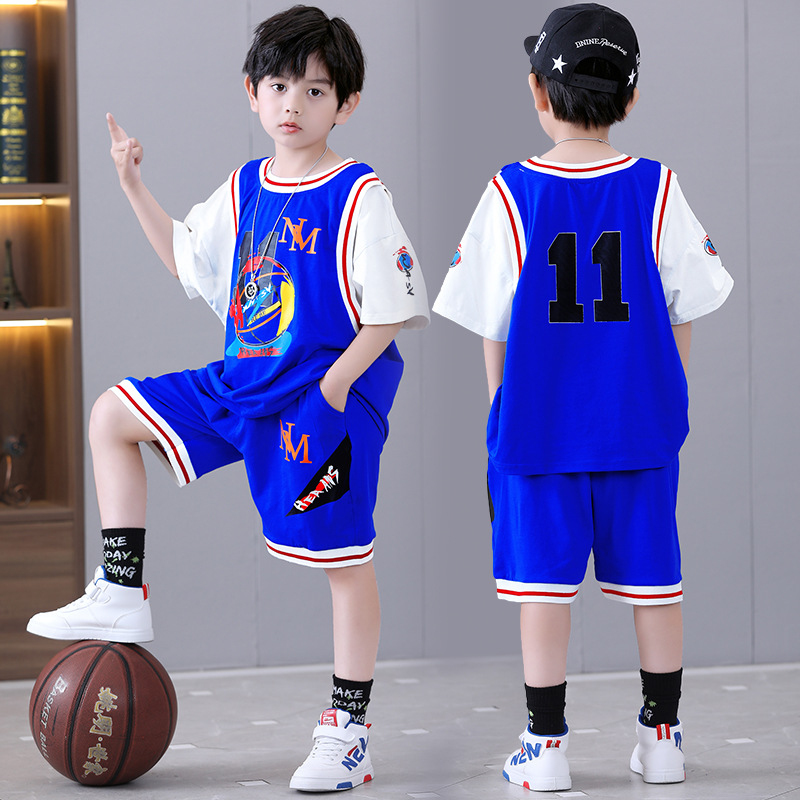 Nowy dwuczęściowy komplet koszulek z krótkim rękawem dla chłopców, od średnich i dużych rozmiarów, do gry w koszykówkę_voghion.com