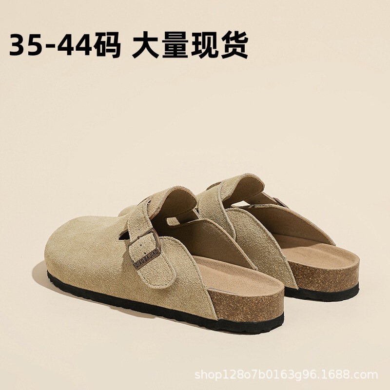 Full Cowhide Men's and Women's All-Match Retro Genuine Leather Half-Slippers Comfortable Cork Birkenan Shoes Flat Outfit Casual Toe Slippers