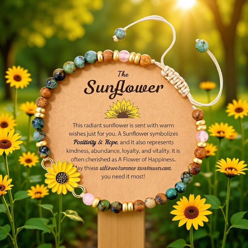 African Turquoise Sunflower Pendant Bracelet Mother's Day Gift Sunflower Pendant African Pine Sunflower Bracelet