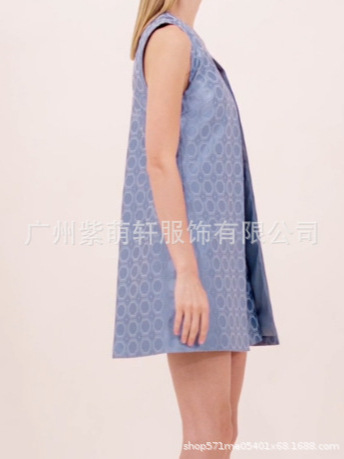 2025欧美跨境独立站新款女装高级感分体无袖开叉蓝色提花连衣裙|undefined