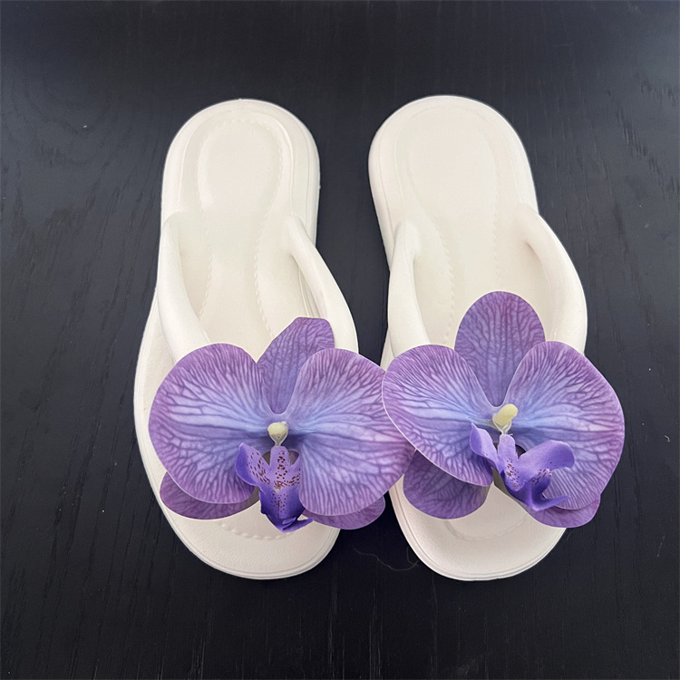 Chanclas de flores de bricolaje Yi Mengling el mismo estilo Phalaenopsis zapatos de playa para mujer pisando mierda sandalias y zapatillas casuales de verano