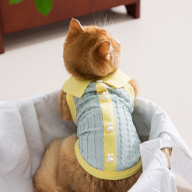 Gato primavera verano jacquard tejido polo cuello contraste color chaleco de dos patas perro pequeño y mediano perro peluche ropa para mascotas