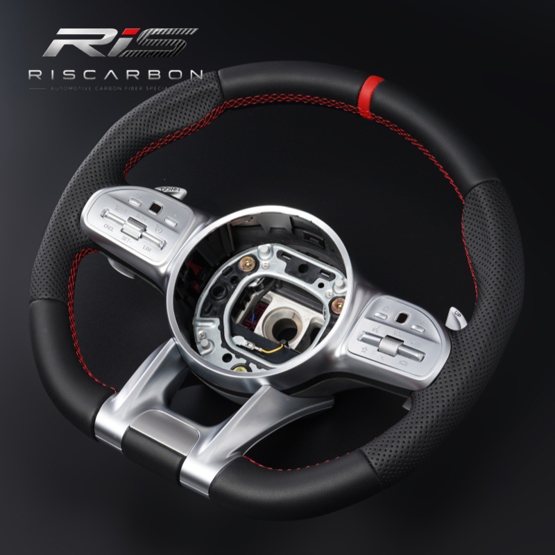 Compatible with Mercedes-Benz 809 leather steering wheel with silver keys and red markings W204 W205 W207 W211 A B C-Class