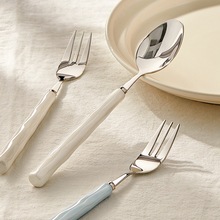 高颜值勺子家用不锈钢叉子可爱吃饭儿童叉勺套装餐具特别好看汤勺