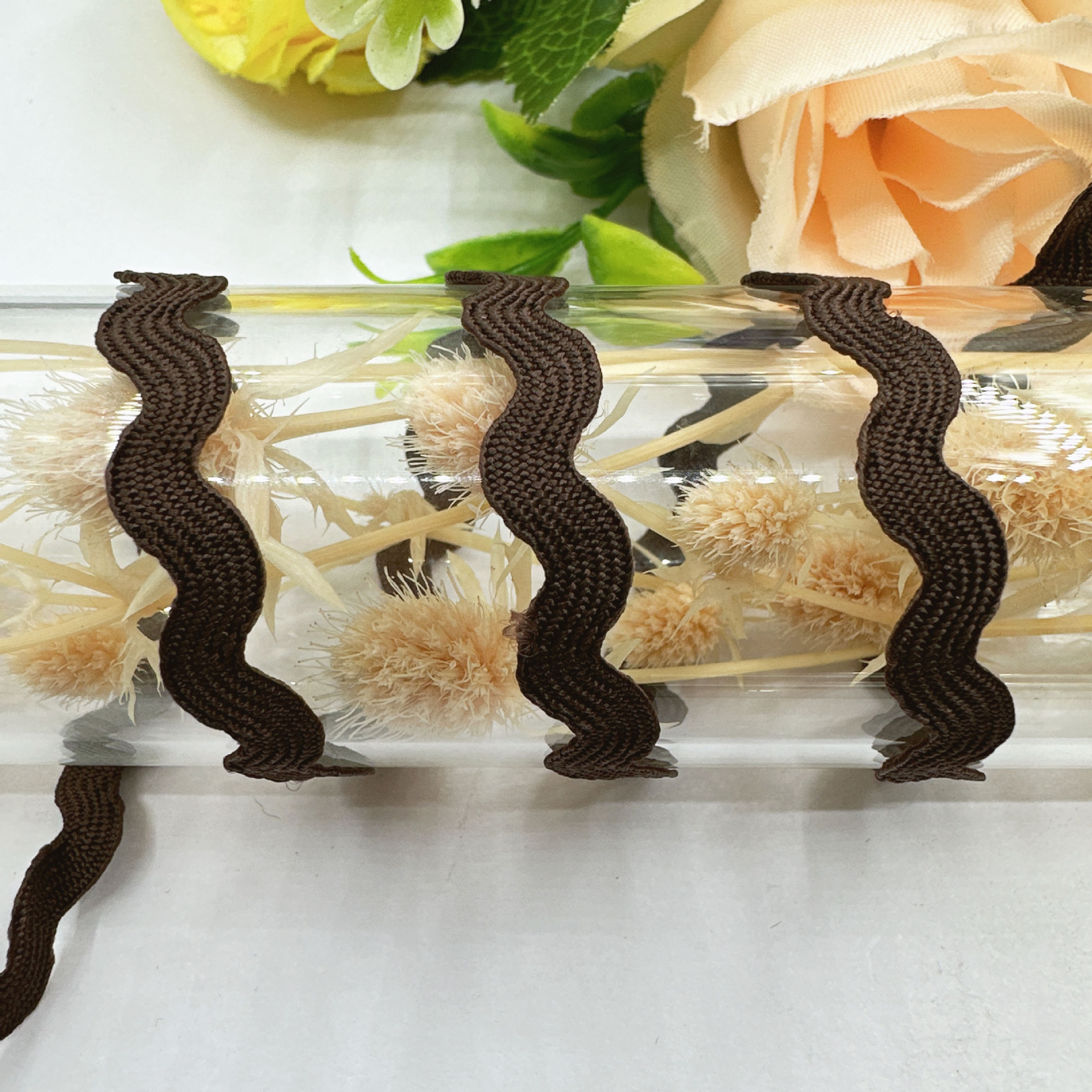 En stock mm onda de color sólido en forma de S borde curvo encaje cinta cortina sombrero ropa para niños accesorios de la boda accesorios de la ropa