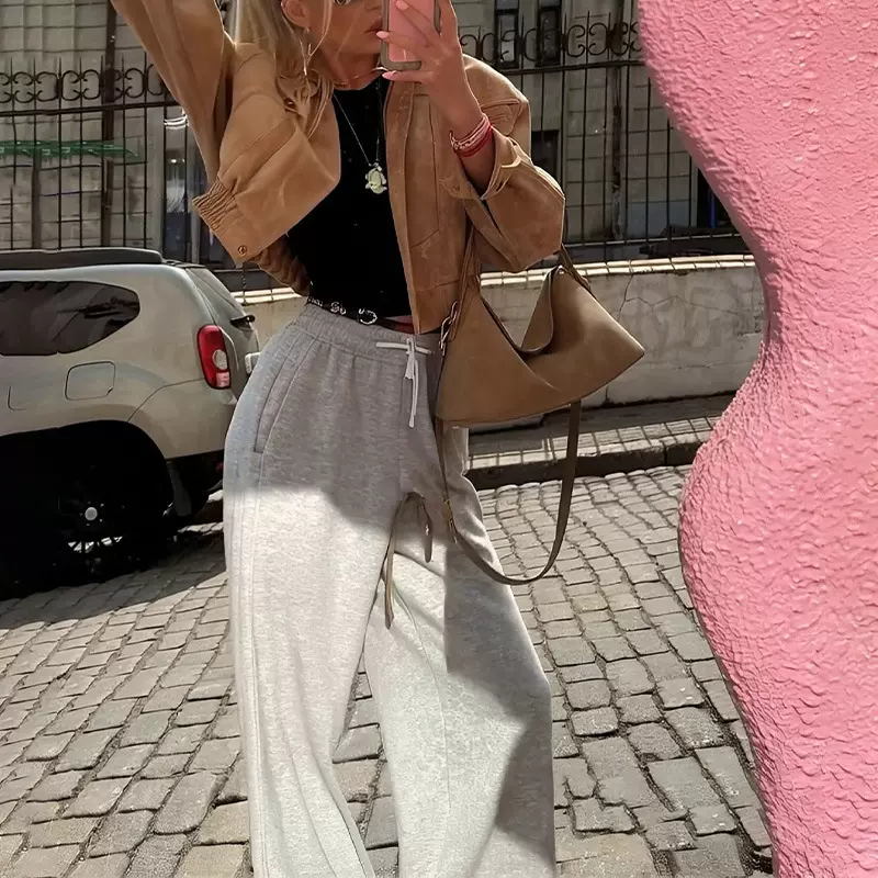 2025秋季欧美跨境新款街头潮流时尚翻领纯色休闲短款拉链长袖外套