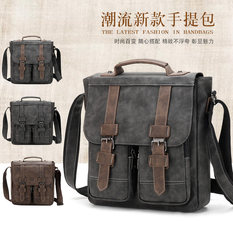 Outdoor Men's Bag Business Shoulder Crossbody Bag Large Capacity Soft PU Leather Casual Trendy Men's School Bag Computer