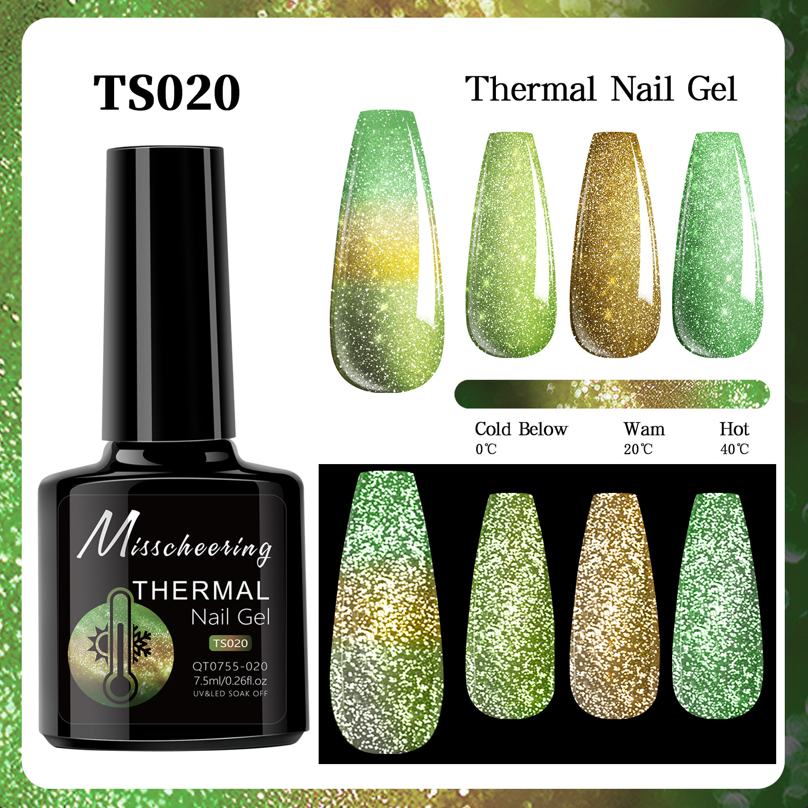 Esmalte de uñas de gel con efecto aurora que cambia con la temperatura, gel de diamante opal, gel de fototerapia de tres etapas que cambia con la temperatura, juego al por mayor.