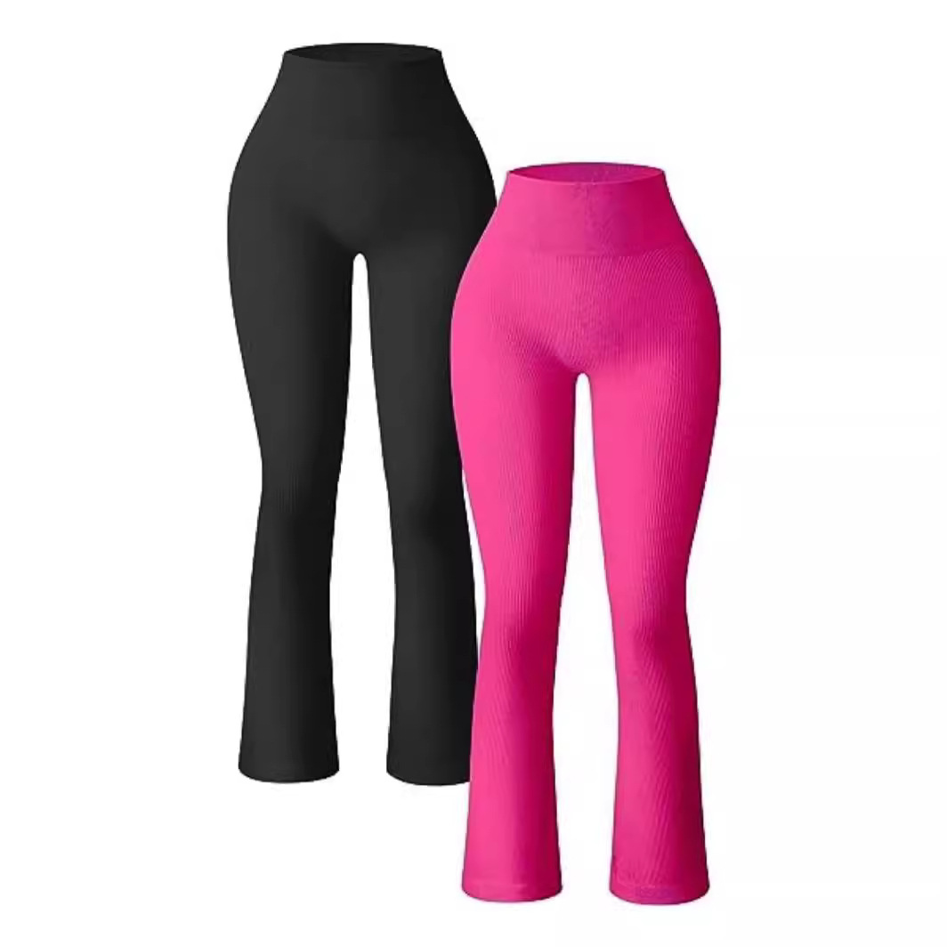 Europa y América transfronteriza 2023 deportes casual yoga pantalones costilla entrenamiento cintura alta pantalones acampanados polainas pantalones para mujeres image 4