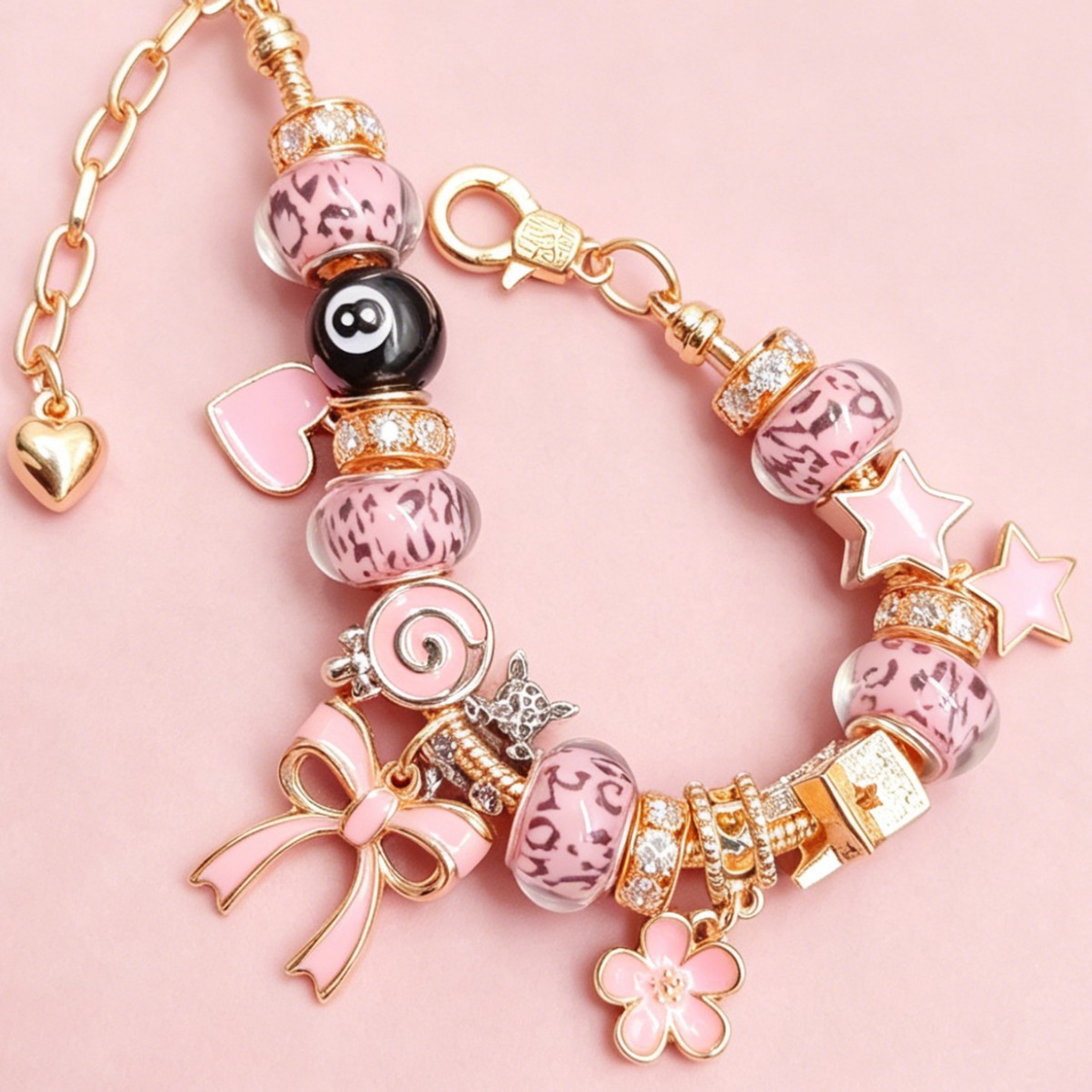 Pan pulsera rosa sexy estampado leopardo negro ocho pulsera amor pentagramas arco colgante joyas de moda image 5