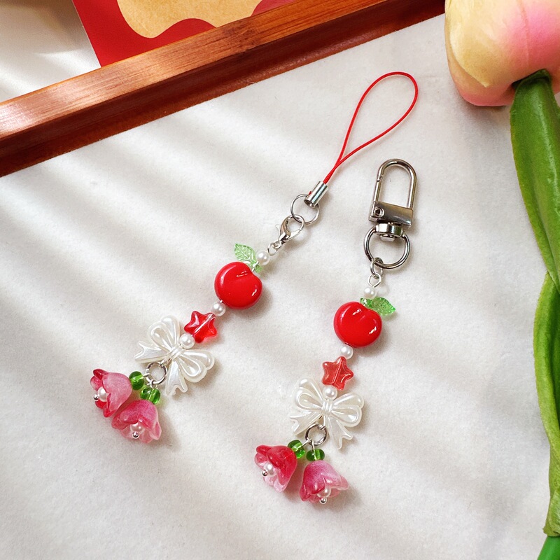 Fresh Red Apple Lily of the Valley Original Design Pendant Mobile Phone Chain Bow Card Album Beaded Jewelry Bag Pendant