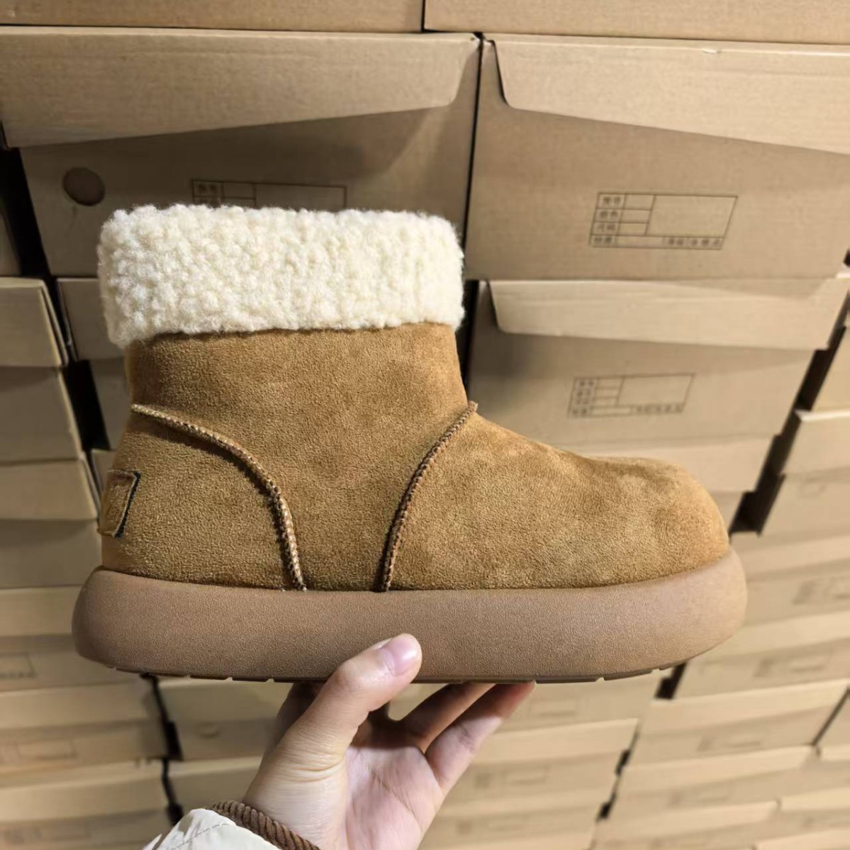 勃肯短靴皮毛一体雪地靴女2025新款冬季加绒加厚东北防滑保暖鞋子