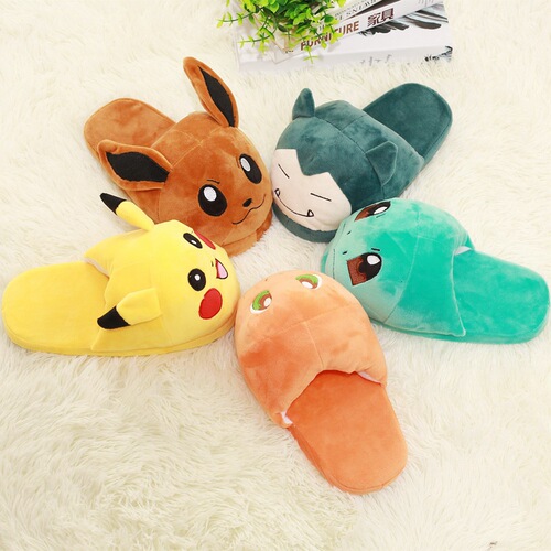 Cartoon Pokémon Pikachu plush cotton shoes, light velvet slippers, sewing shoes for parent-child couples, plush slippers