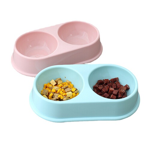 Macaron plastic double bowl large wholesale dog water bowl pet bowl dog bowl cat food utensils pet supplies