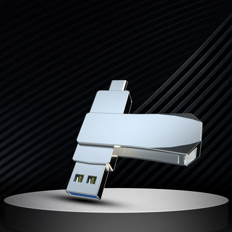 Серебристый металлический вместительный USB-флеш-накопитель 32ГБ, 2 в 1, 64ГБ, оптом