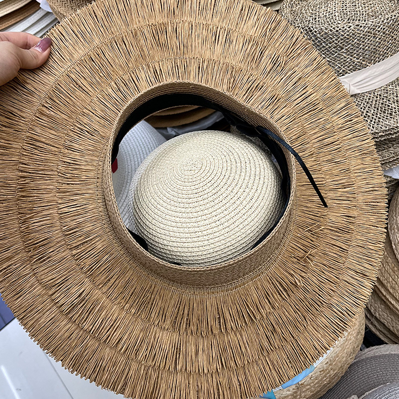 Summer Color Hand-woven Visor Straw Hat Wide Brim Hat display picture 3