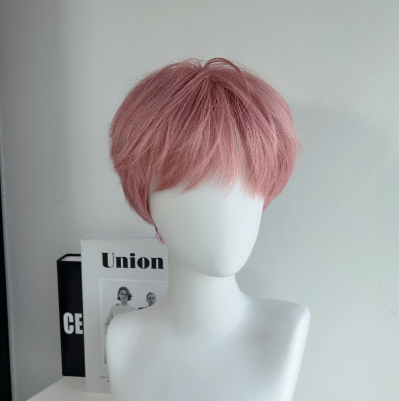 Cross-Border Wig for Men with Short Pink Hair, Full Head Wig, Korean Style, Handsome, Daily Use, Middle Part, Non-Mainstream, Voluminous Hair Wig Cross-Border Wig for Men with Short Pink Hair, Full Head Wig, Korean Style, Handsome, Daily Use, Middle Part, Non-Mainstream, Voluminous Hair Wig