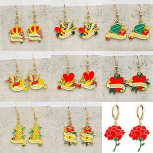 European and American cross-border Mother's Day jewelry carnation flowers love alloy pendant earrings Mother's Day gift