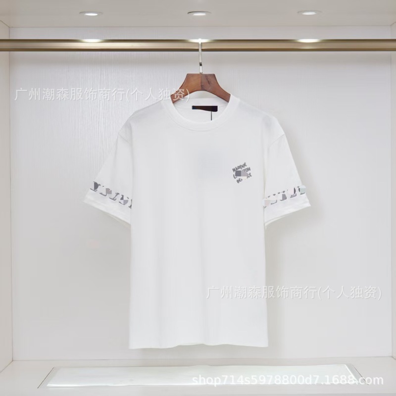 现货跨境奢潮驴家高品质L满印字母短袖外贸经典款圆领男女宽松T恤|undefined