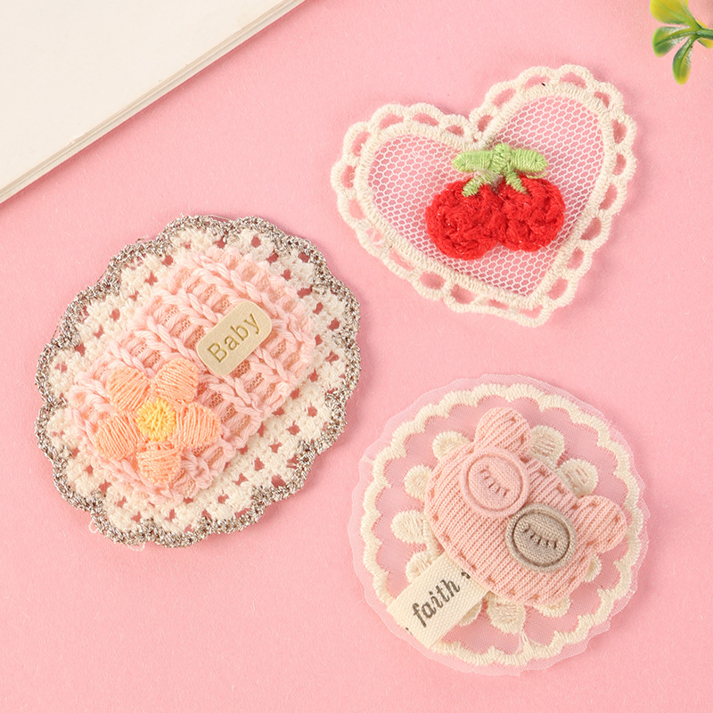 Organza de encaje ovalado pegatinas de tela de amor bordado fresco etiqueta de tela DIY accesorios de ropa para Niños Accesorios