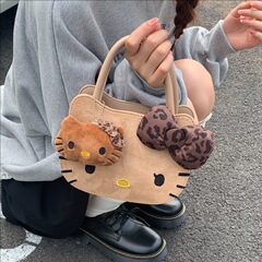 软妹风可爱卡通猫咪手提包女生甜美时尚豹纹蝴蝶结可爱斜挎包礼物