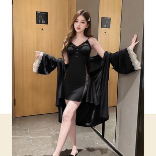 Xiyun Sexy Lingerie Sexy Nightgown Pearl Lace Suspender Ice Silk See-Through Draped Home Wear Pure Desire Dress