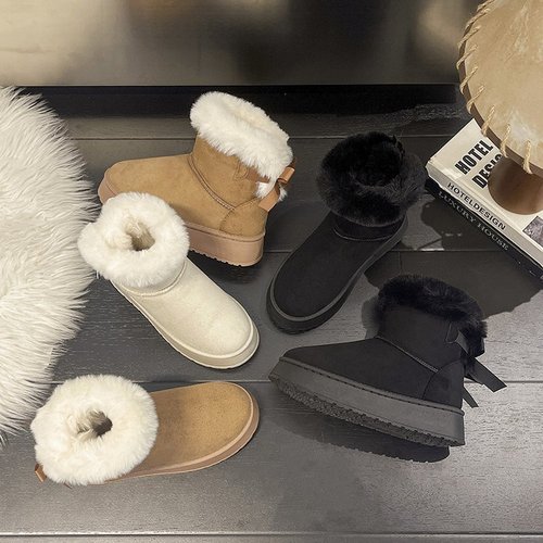 Winter thick-soled fleece-lined padded snow boots women's large size warm short boots cotton shoes women's Temu dropshipping