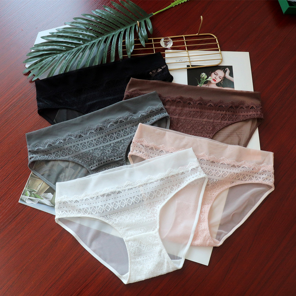 Foreign trade French style women's lace sexy mesh underwear Women's Mid-waist hip lifting comfortable breathable women's briefs wholesale