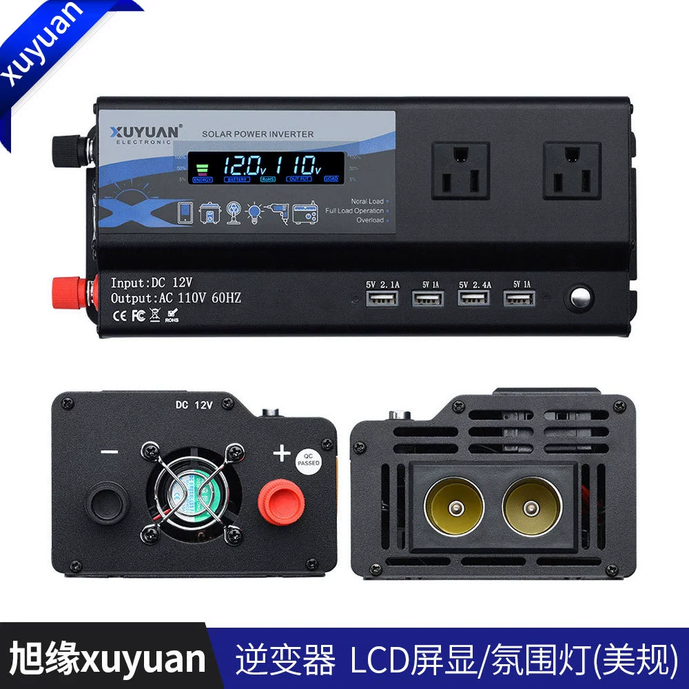 [xuyuan автомобильный инвертор 12v/24v в 110v USB-C преобразователь высокой мощности 2000W]