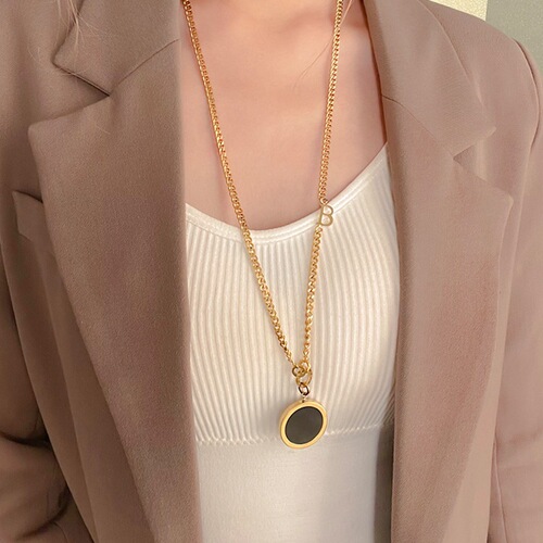 Retro B letter high-end sweater chain  new trendy long round card pendant autumn and winter hip-hop accessories
