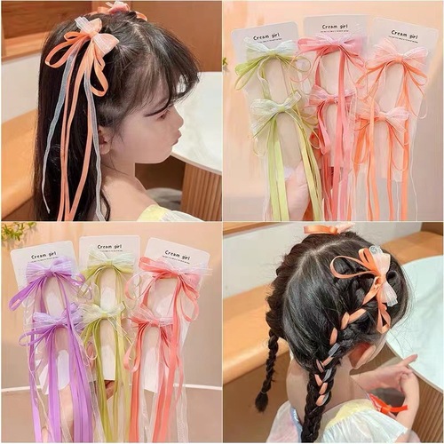 New children's tassel ribbon hairpin little girl's braided hairpin hairpin high-looking girl's tassel bow
