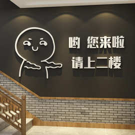 清酒吧装饰品场景布置克莱因蓝摆件饭店烧烤请上二楼指示牌墙贴纸