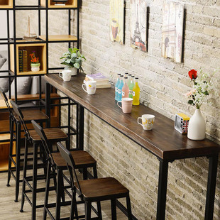 Solid Wood Bar Table for Home Balcony, High Table for Writing, High Table and Chairs for Milk Tea Shop, Wall-Mounted Long Narrow Table, Stylish Long Bench
