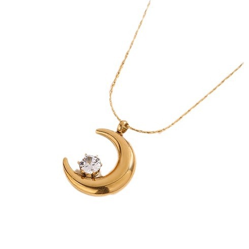 Star Moon Small Crescent Claw Diamond Light Luxury Necklace Female Non-Fading Clavicle Chain_voghion.com