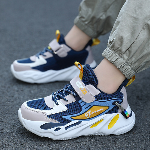 Breathable, anti-slip, thick-soled middle-child basketball shoes for primary school students, leisure and running, boys, size 25, spring and autumn season, net surface